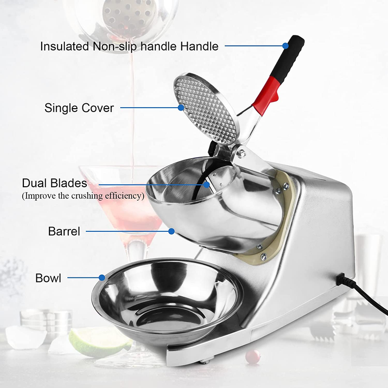 Electric Ice Crusher,110V Electric Ice Shaver Machine with Dual Blades,Bowl and
