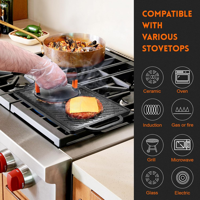 GGC Cast Iron Reversible Grill Griddle，Double Sided Grill Pan Perfect for Gas Gr