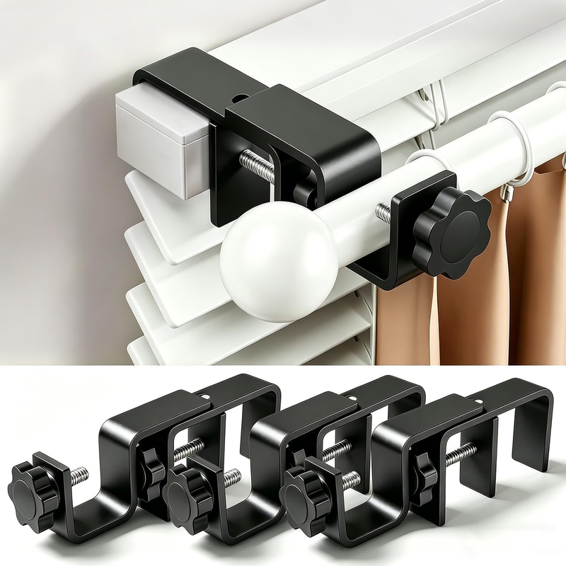 No Drill Curtain Rod Brackets for Outside-Mount Blinds, Tool-Free Over-Blind Cur