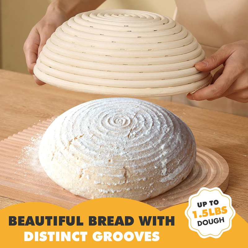 Sourdough Bread Starter Kit, 9 Inch Round Banneton Proofing Basket with Cloth Li