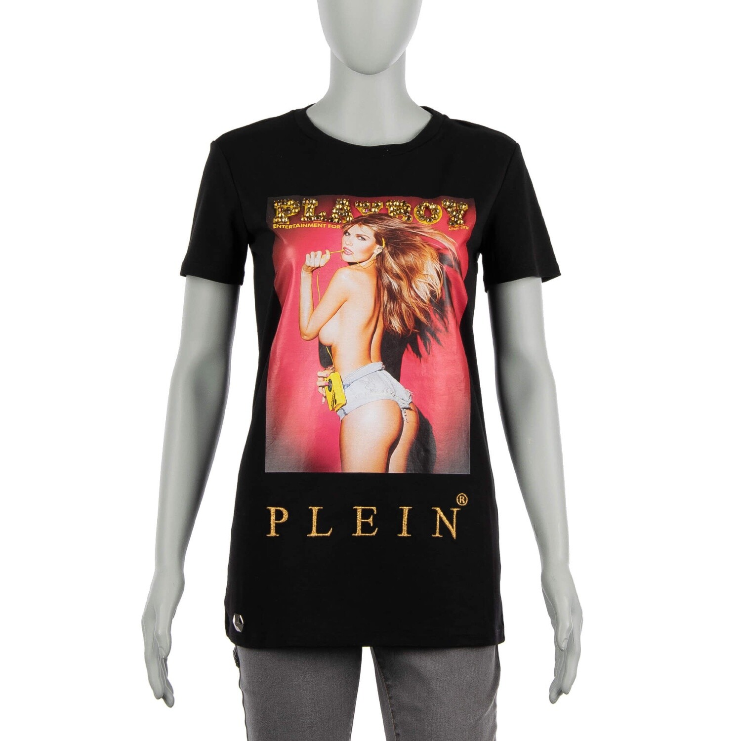 

Футболка Philipp Plein X Playboy Crystals с вышивкой логотипа, черное золото 08489, Черный
