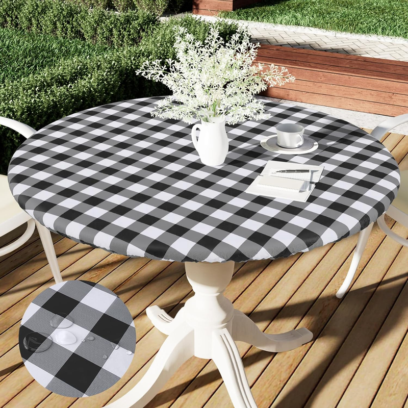 Smiry round Picnic Table Cloth, Elastic Waterproof Fitted Vinyl Tablecloth for 3