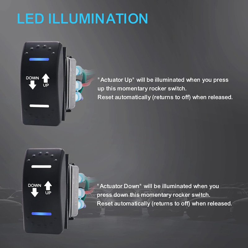 LAS2 DPDT 20A 12V DC Motor Polarity Reversing Momentary Rocker Switch with Pigta
