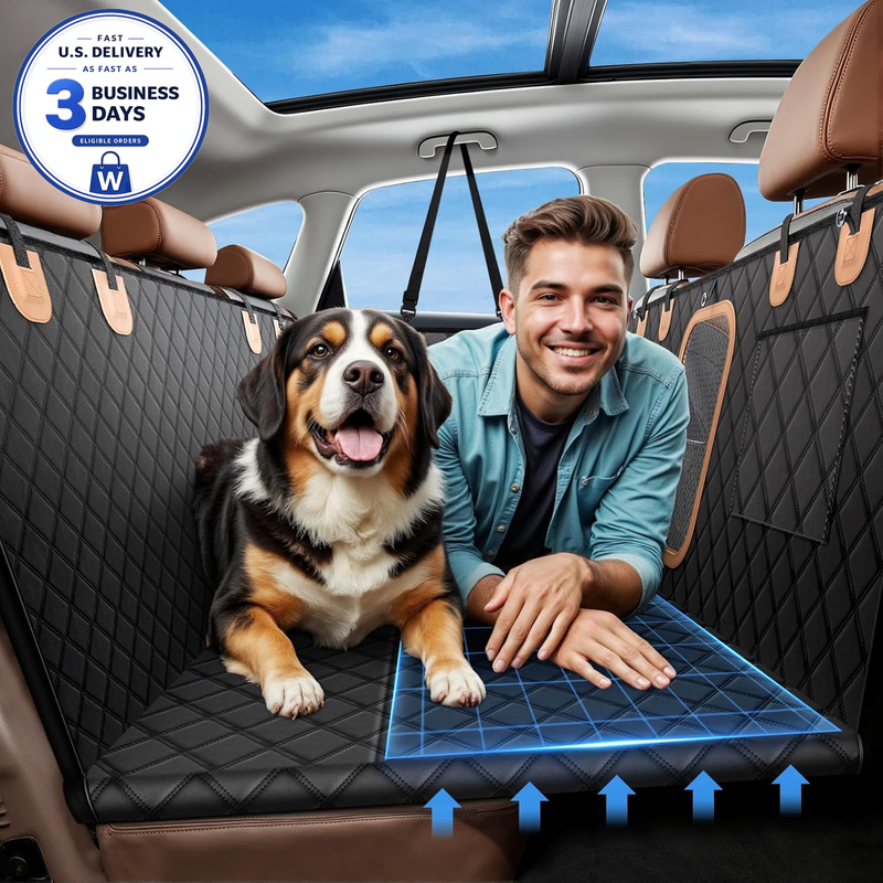 Black Dog Car Seat Cover Rear Bench Waterproof Pet Protector