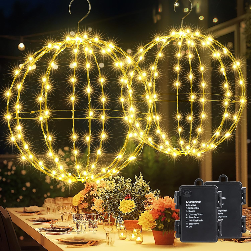 Joomer Weihnachtsbeleuchtung Außen Batterie LED Leuchtkugel 2 PCS Warmweiß