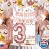 Sweet 3rd Birthday Decorations For Baby Girls, Age 1-99 Happy Birthday Banners Party Decor Balloon Foil Fringe Curtains Heart Star Confetti Balloons, Rose Gold Party Supplies for Girls Women Her