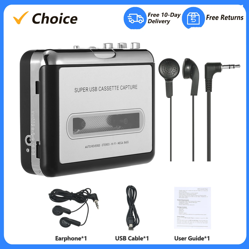 USB Cassette Capture Cassette Tape-to-MP3 Converter into Computer HiFi Sound Qu
