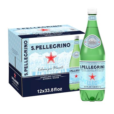 S.Pellegrino Sparkling Natural Mineral Water, 33.8 fl oz. Plastic Bottles (Pack 