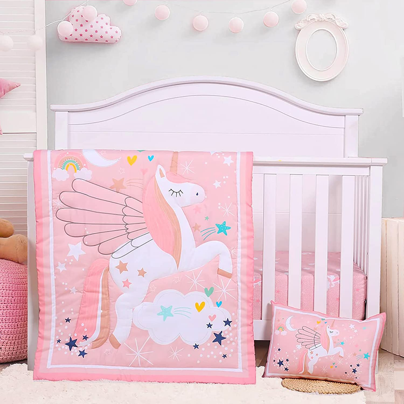 For Girls - Pink Baby Nursery Sets 3 Pieces Quilt Comforter Fit