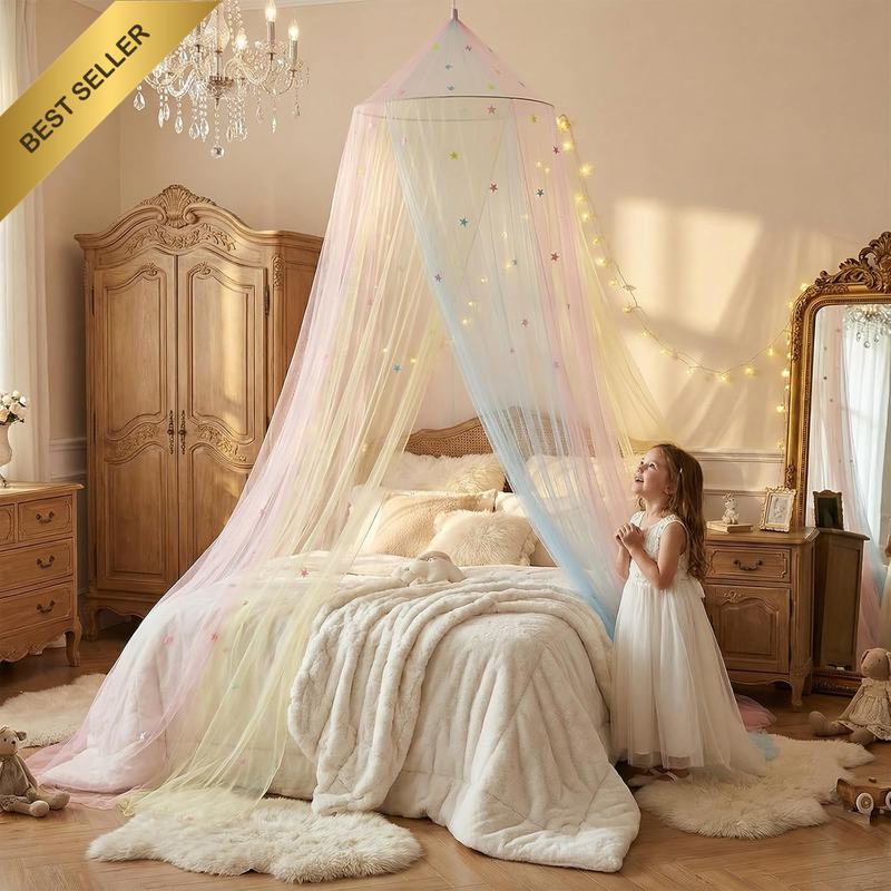 Bed Canopy for Girls, Glow in Dark Stars Room Decor - Extra Large Mosquito Net f