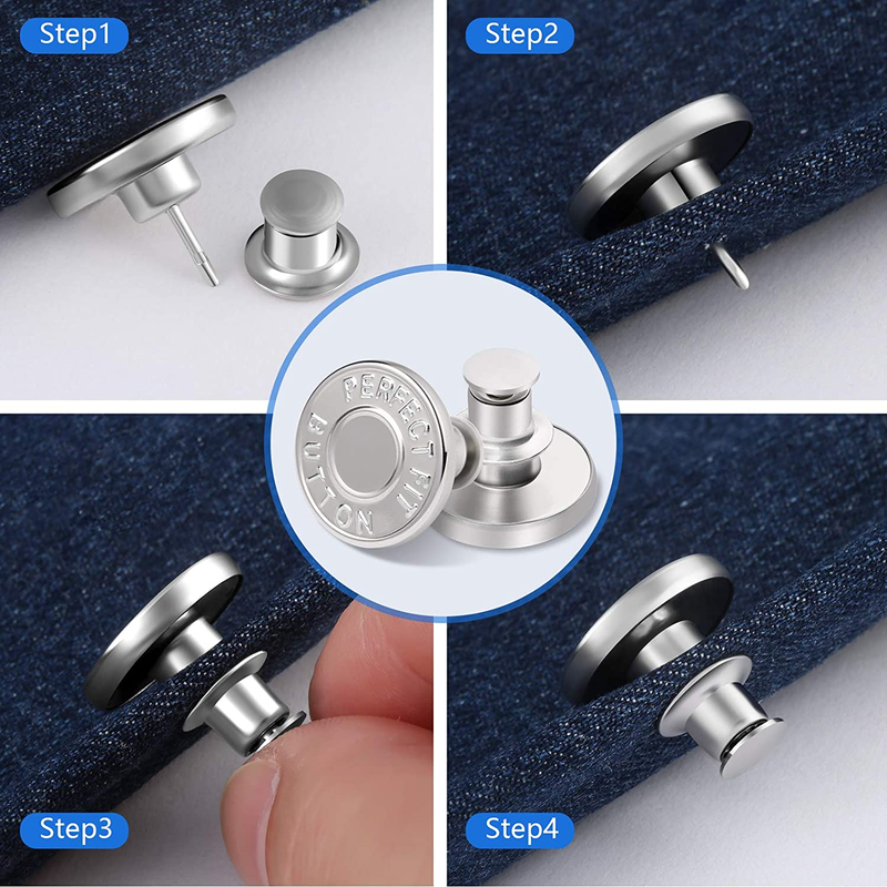 12 Sets Buttons Pins for Jeans, No-Sew Replacement Jean Buttons for Loose Pants