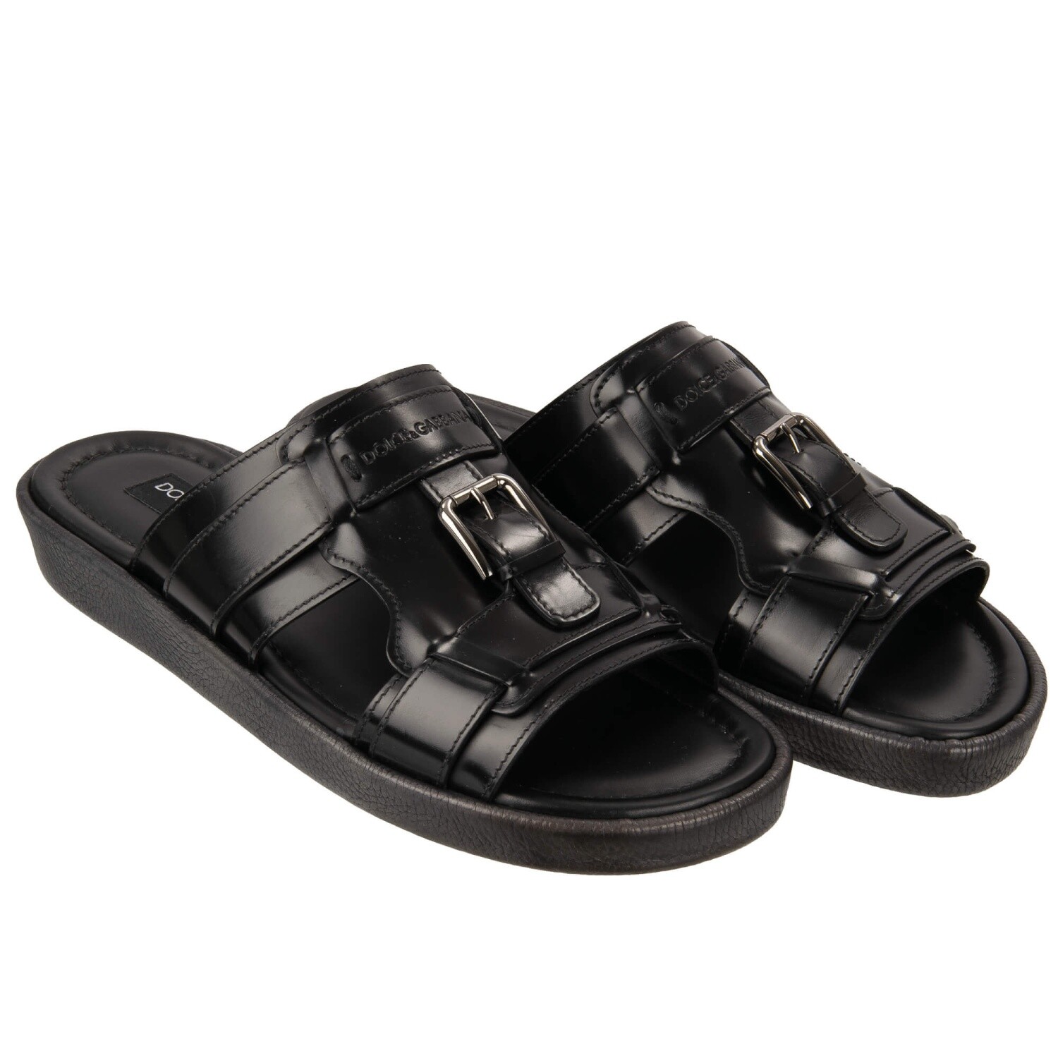

DOLCE - GABBANA Сандалии-шлепанцы MEDITERRANEO Logo Buckle Black Grey 05222, Черный