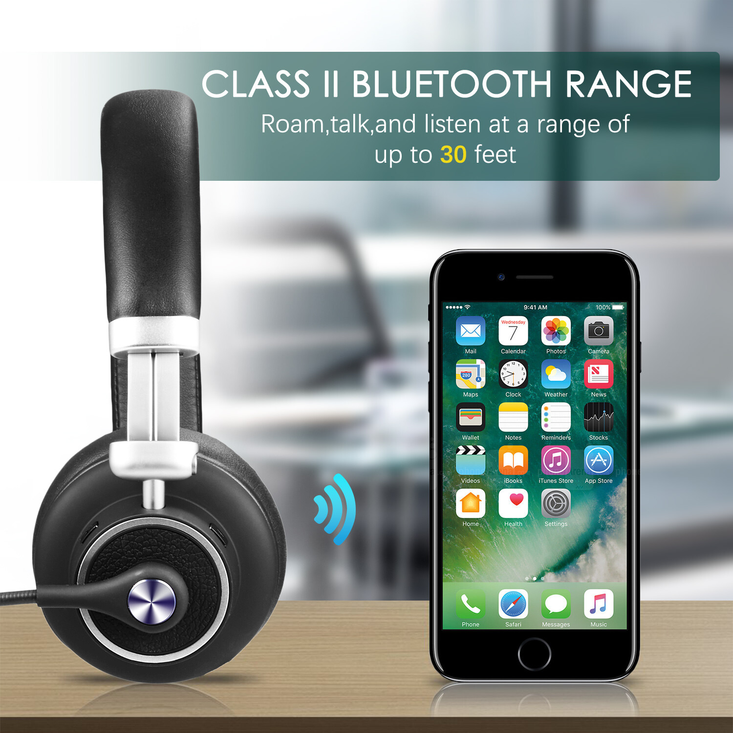 Bluetooth Headset with Microphone Mute Button Headphone for Office Home