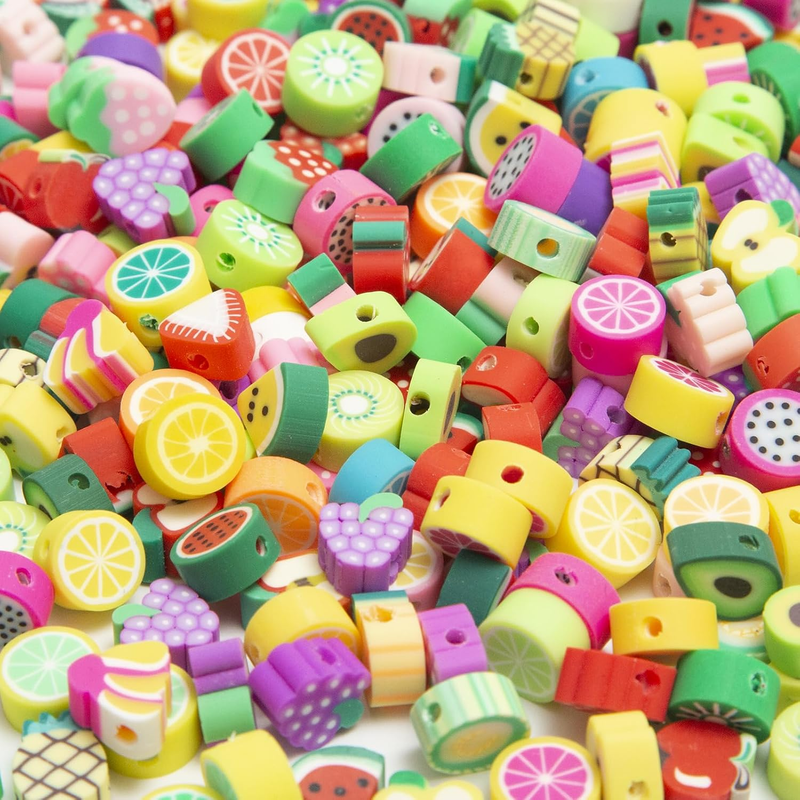 200Pcs Mixed Fruit Beads for Jewelry Making,Polymer Clay Beads Spacer Loose Bead