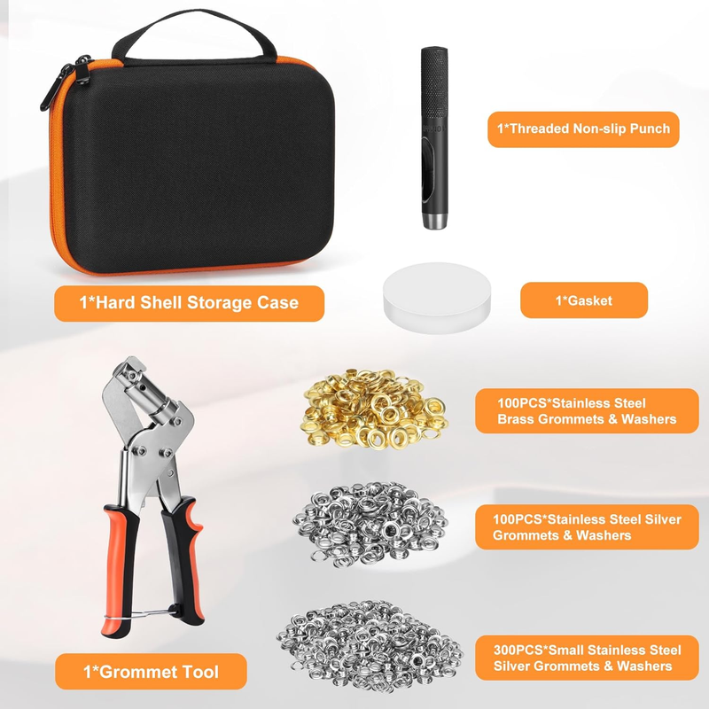 Grommet Tool Kit, Handheld 3/8 inch Eyelet Kit Manual Grommet Press Machine with