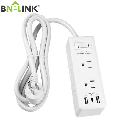 BN-LINK Surge Protector Power Strip with 6 Outlets 2 USB-A 1 USB-C (Total 3.4A)