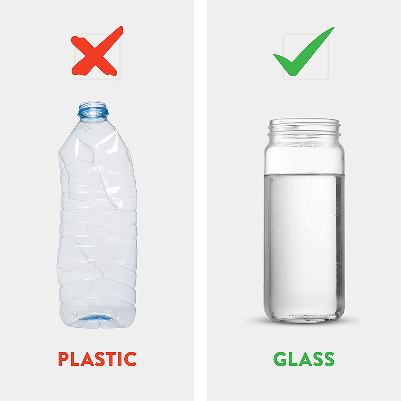 Travel Glass Drinking Bottle Jar 16 Ounce [12-Pack] Plastic Airtight Lids, Reusa