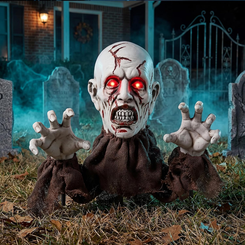 Halloween Zombie Yard Stakes Glowing Eyes Graveyard Lawn Garden Horror Decor