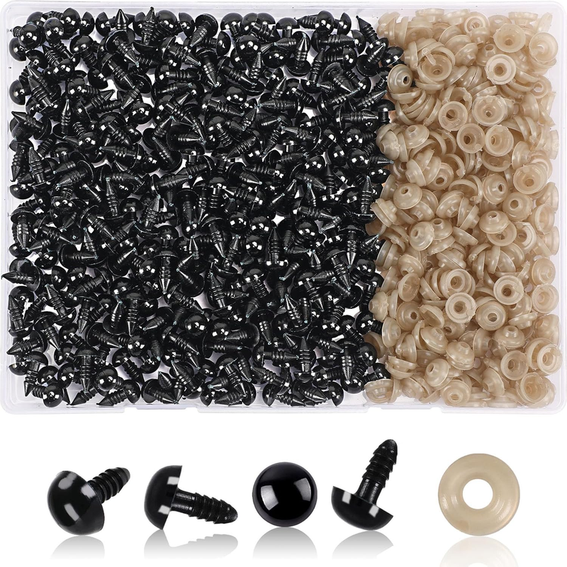 600 Pieces 8MM Safety Eyes with Washers Black Plastic Safety Eyes for Amigurumi