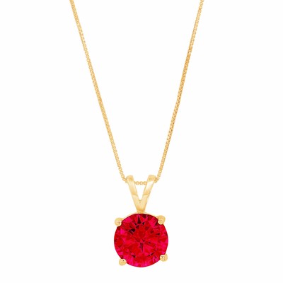 Pre-owned Pucci 1.50 Ct Round Cut Tourmaline Simulated Pendant 18" Chain Box 14k Yellow Gold In Red