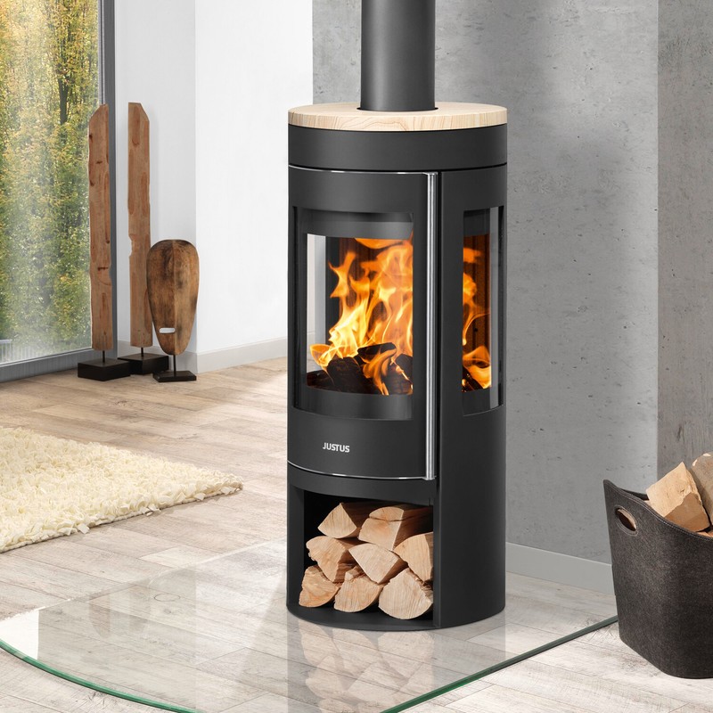 Justus Kaminofen Mino Trios 2.0 Schwarz Abdeckpl. Sandstein 5,5 Kw