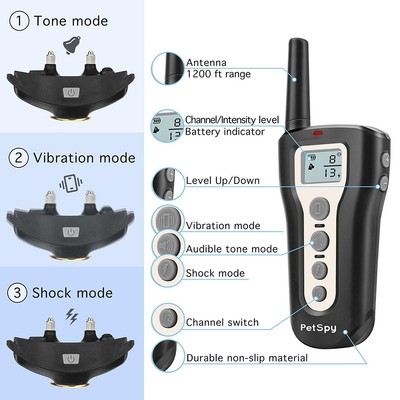 PetSpy P320 Dog Shock Collar for 1200ft Remote Training with Vibration and Beep