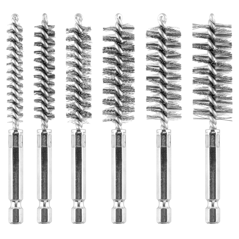 6Pieces Wire Brush Drill Bore Cleaning Brush Set,with 1/4 Inch Hex Shank Stainle