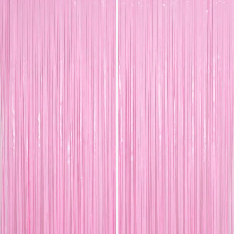 2 Pack 3.3 X 6.6FT Pink Shiny Foil Fringe Curtain Backdrop, Reusable PET Tinsel