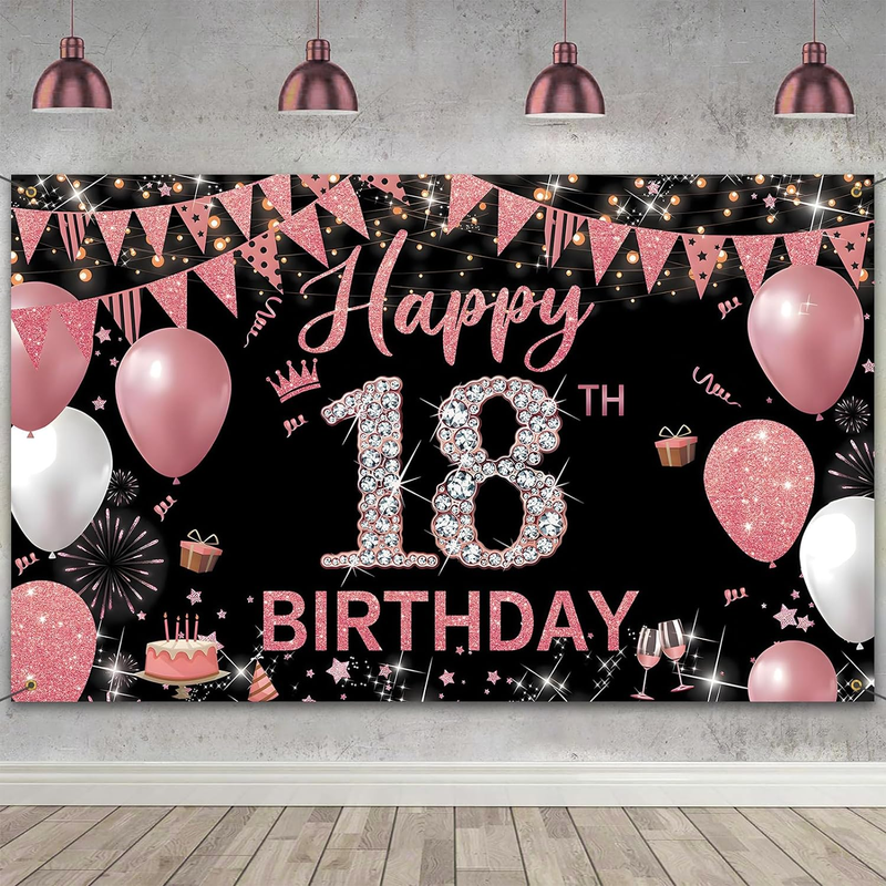 Happy Birthday Banner, 18Th Birthday Decorations Backdrop, Extra Large Black Pin