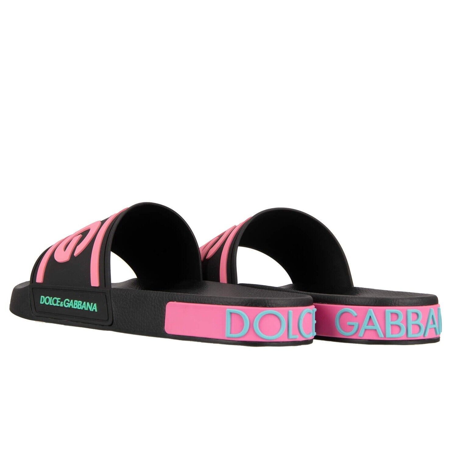 Pre-owned Dolce & Gabbana X Dj Khaled Slides Sandals D&g Logo Black Pink 11379