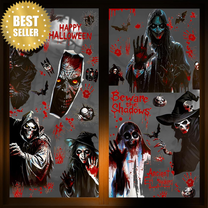 8 Sheets Halloween Bloody Window Clings, Scary Zombie Hand Prints Foot Prints Wi