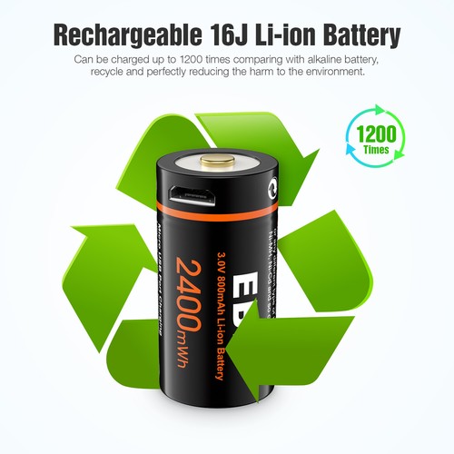 EBL 16340 CR123A USB Rechargeable Lithium Li-ion Batteries For Arlo Camera Lot