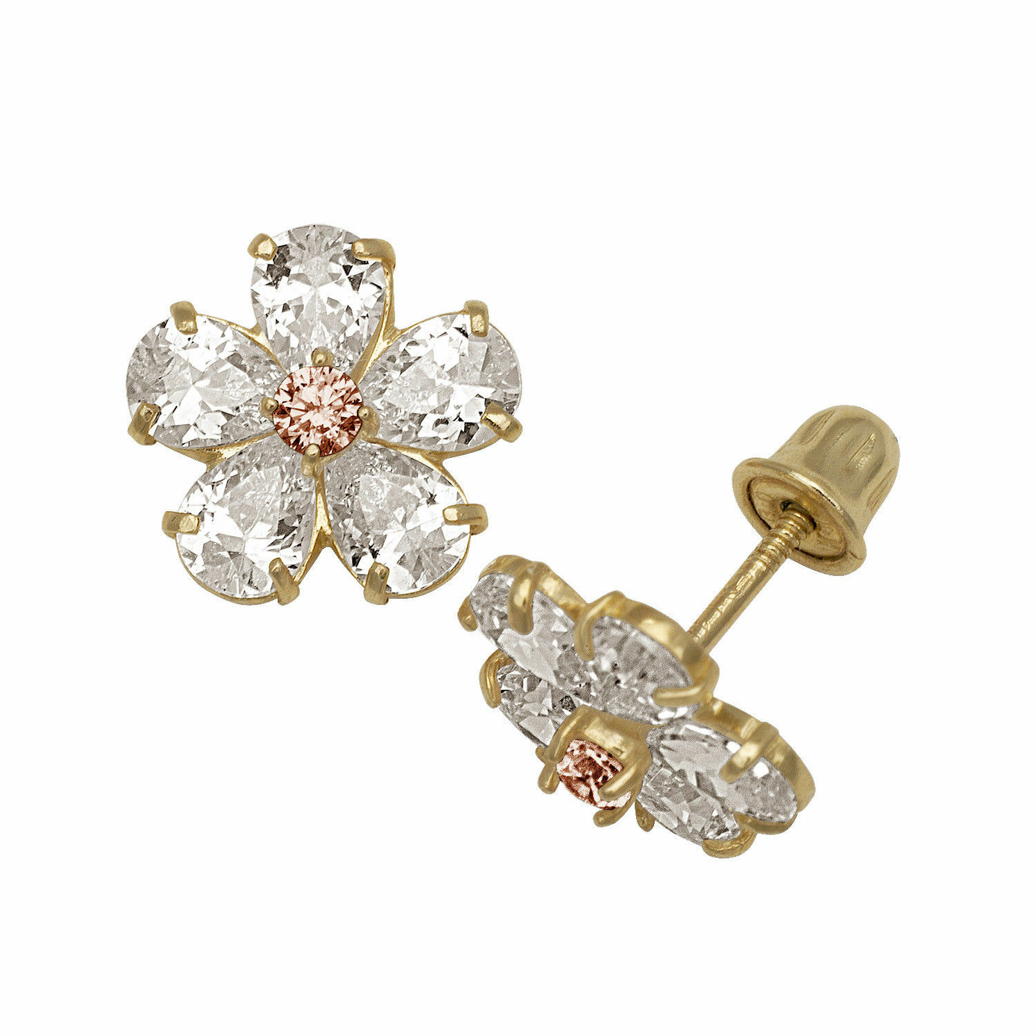 Pre-owned Limor Baby Girl's Alexandrite & Created Diamond Flower Stud Earrings 14k Yellow Gold In Purple