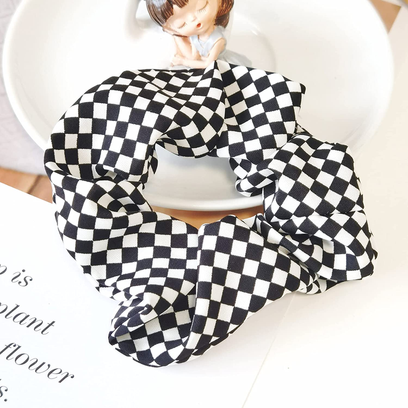 Checkered Plaid Scrunchies Black White Plaid Checkered Hair Scrunchies Checkerbo