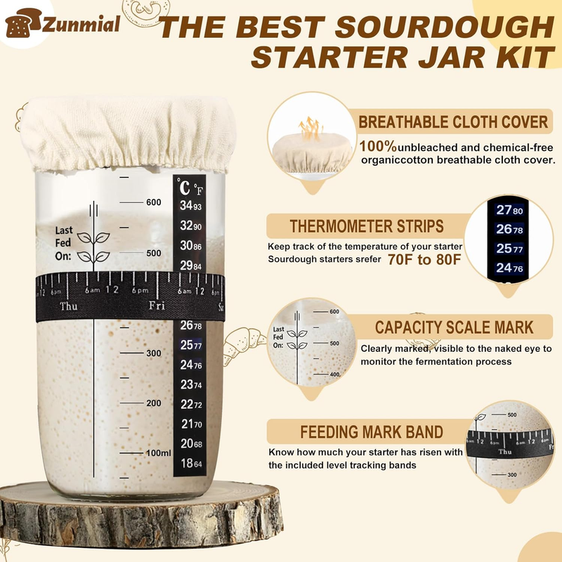 Sourdough Starter Jar 24oz/680ml, Glass Sourdough Starter Kit with Date Feeding