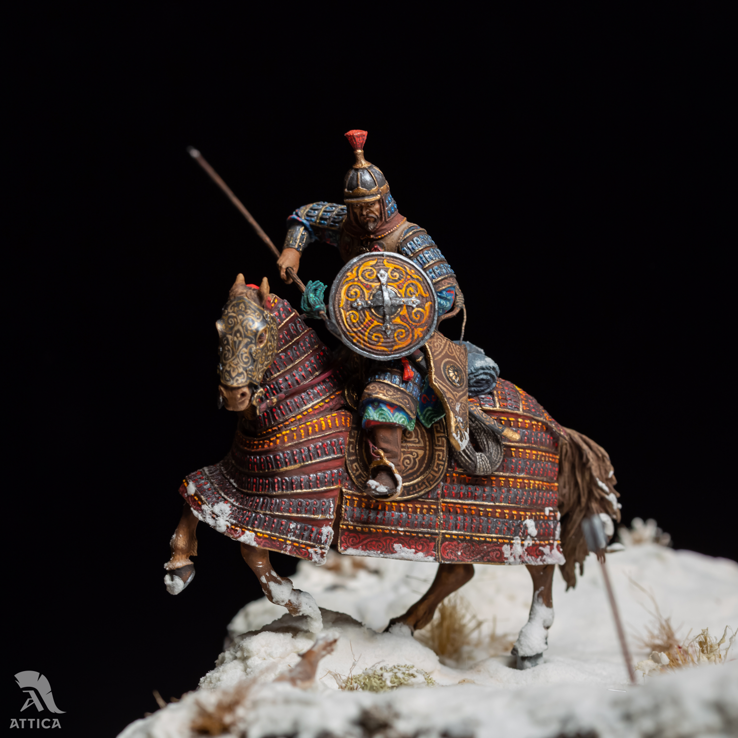 Heavy Mongol mounted warrior 54mm Painted Miniature Toy