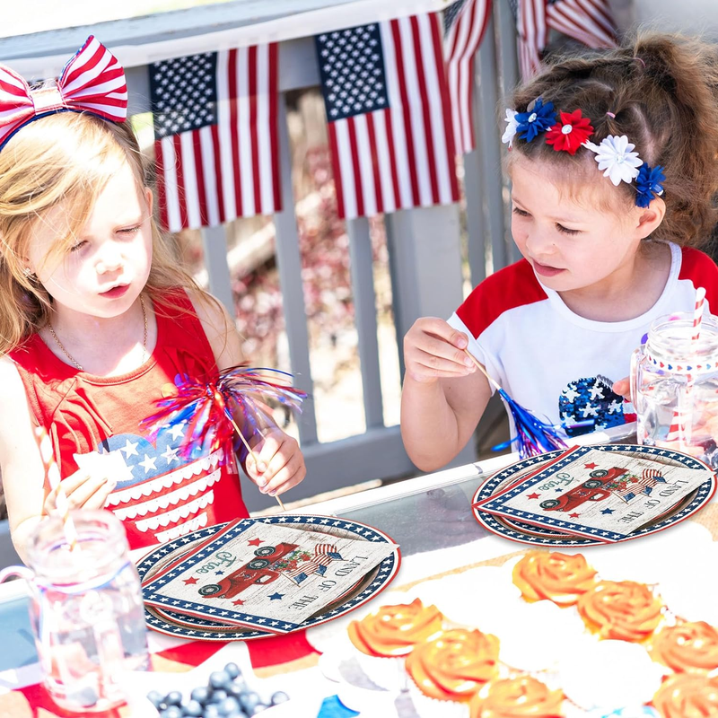 72Pcs Patriotic Party Tableware Set Vintage Truck Disposable Dinnerware Set 48Pc