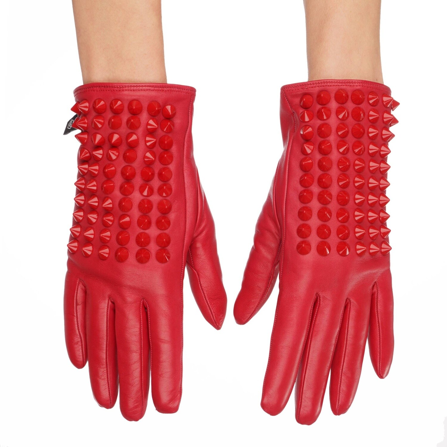 Кашемировые перчатки PHILIPP PLEIN Diva из кожи с шипами, Красный 7