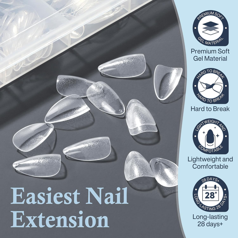 Short Almond Nail Tips, 240pcs Soft Gel Pre-Shaped Acrylic Fake Nails, Half Matt