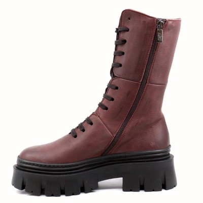 Pre-owned Lofina Chunky Leather Lace Up Boots In Gas Melanzana - Size 40 In Brown