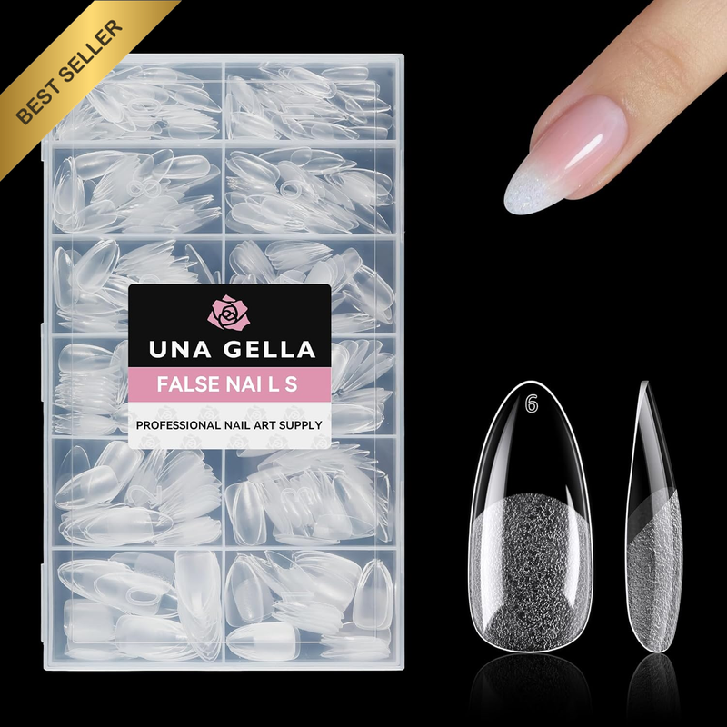 504Pcs Medium Pointed Almond Nail Tips, Pre-Shape Almond Gel Nail Tips Half Matt