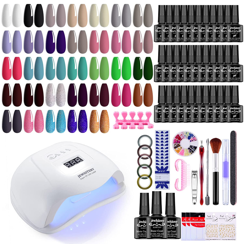 JEWHITENY 36PCS Gel Nail Polish Kit with U V Light 120W Nail Dryer, 33 Colors Ge