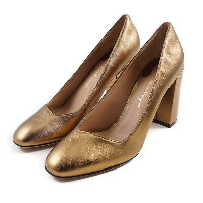 Pre-owned Ferragamo Salvatore  'arezzo 85' Gold Leather Pump Heels 8b $675 Shoes
