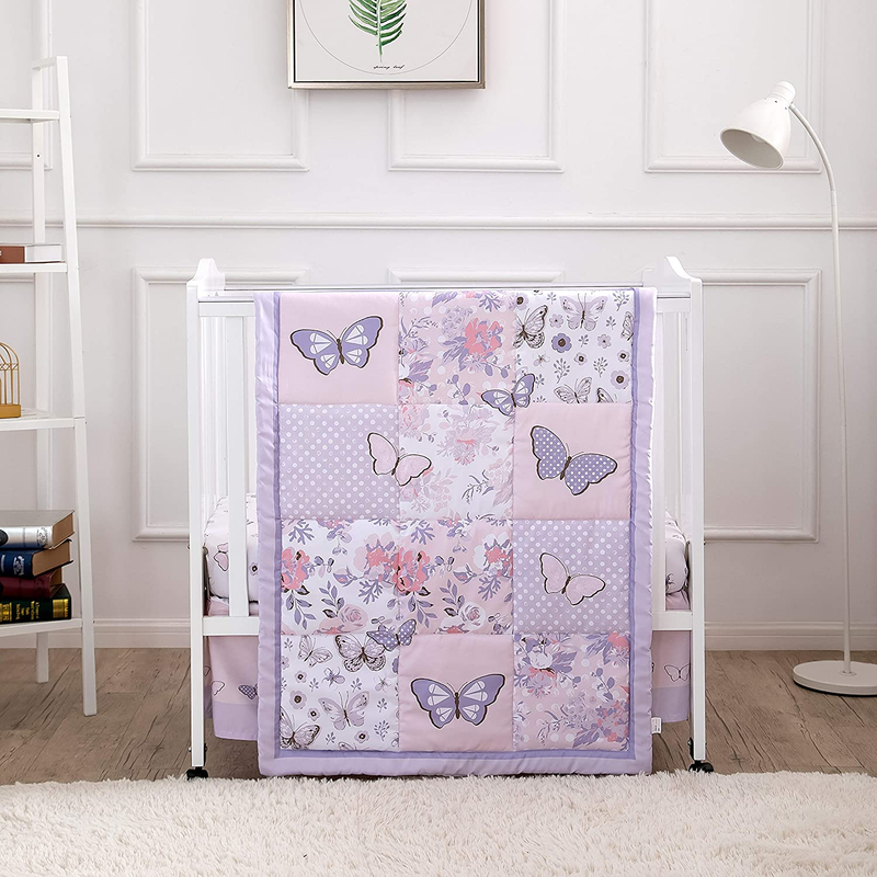 Pastel Purple Butterfly Baby Nursery Mini/Portable Crib Bedd