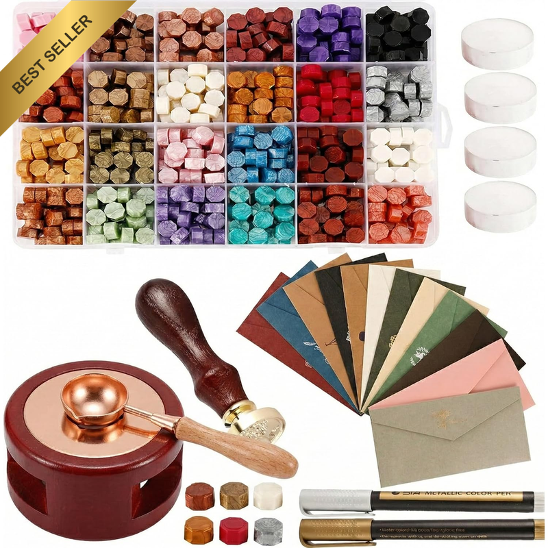 620Pcs Wax Seal Stamp Kit, Wax Seal Set with Wax Seal Beads, Sealing Wax Warmer,