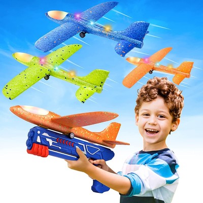 3 Pack Airplane Launcher Toys 2 Flight Modes LED Foam Glider Catapult Toy Plane 