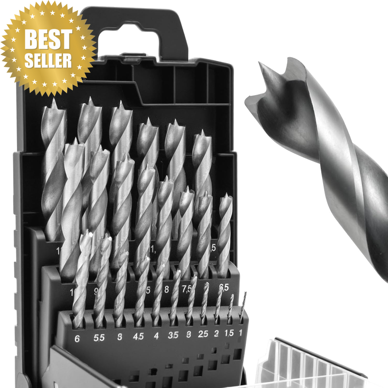 25Pcs Wood Drill Bit Set Hss-G, 1-13 Mm Brad Point Wood Drill Bit Sets for Hardw