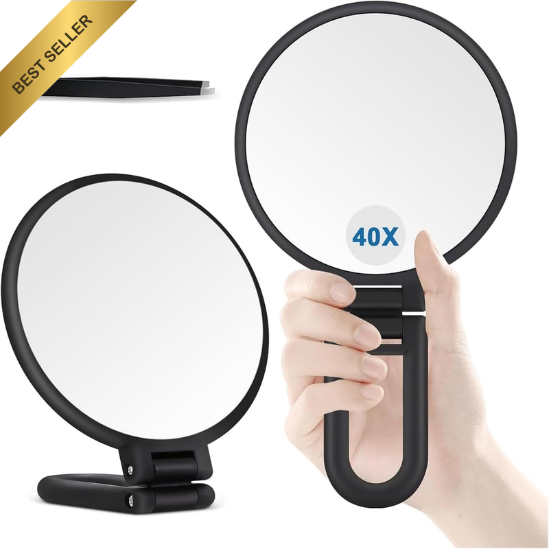 40X Magnifying Mirror, Double Sided Foldable Hand Makeup Mirror Black | 40X 1X D