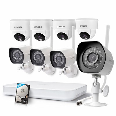 Zmodo Home Surveillance System 1080p 8ch Nvr 8 Wifi Camera Outdoor/Indoor 500gb