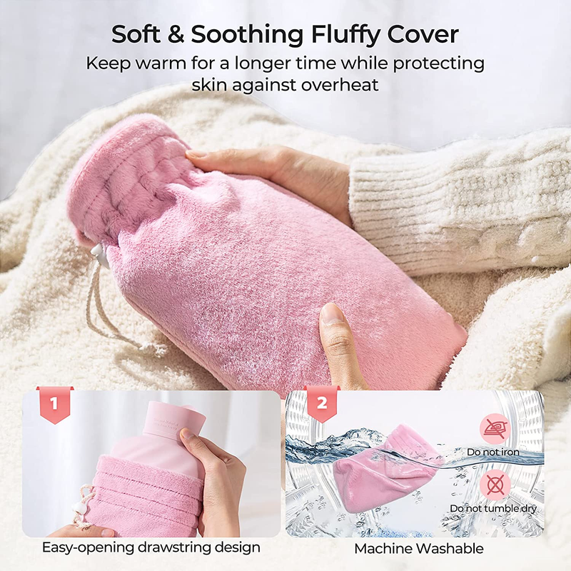 Microwaveable Silicone Hot Water Bottle with Cover, for Pain Relief (1 Liter)